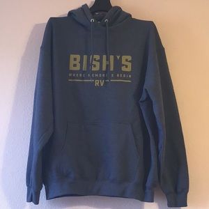 Port & company gray sweatshirt hoodie “BISH’S where memories begin RV” Size XL